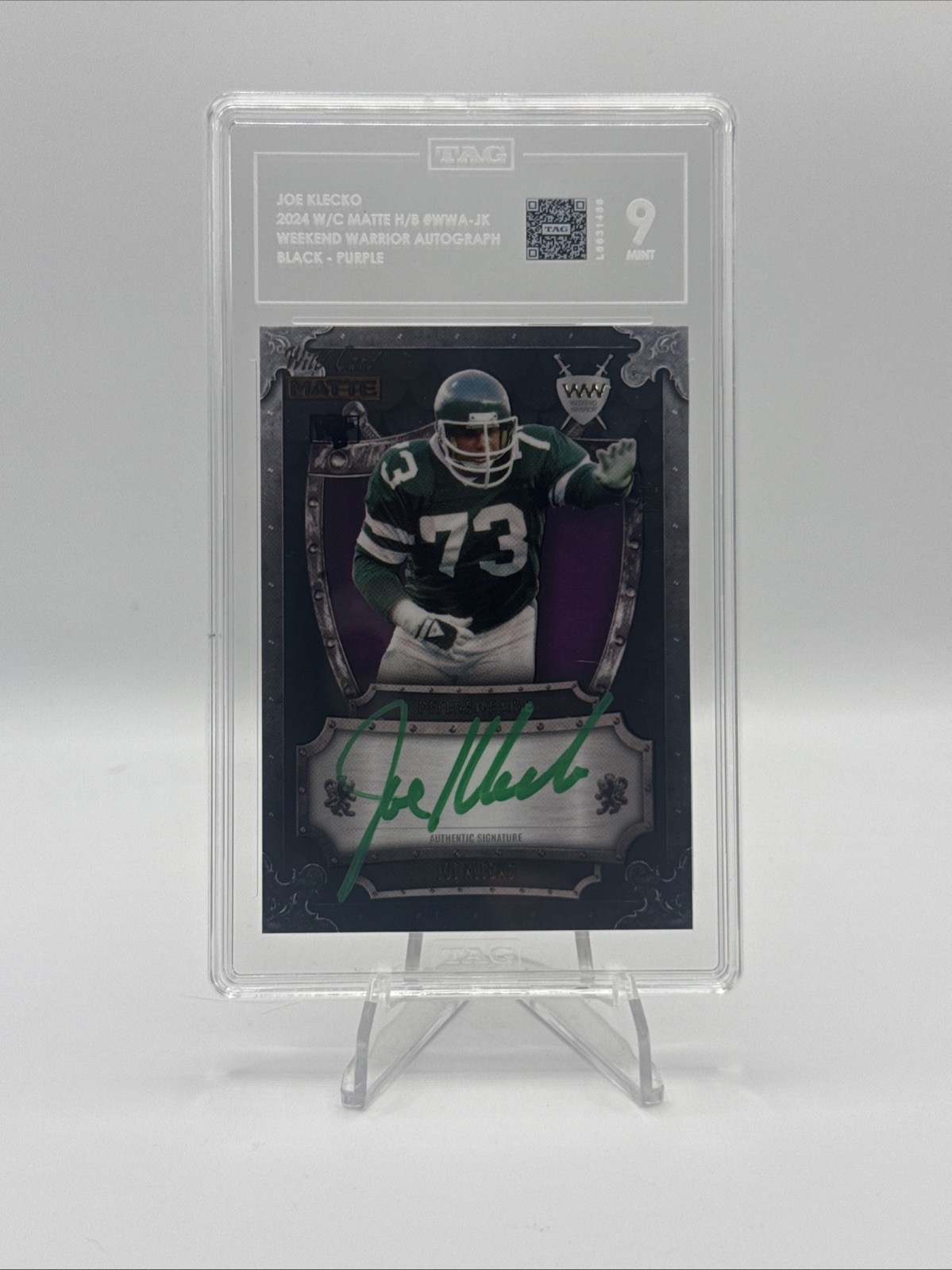 Joe Klecko 2024 1/8 W/C and H/B Auto Black-purple Green Ink TAG Mint 9