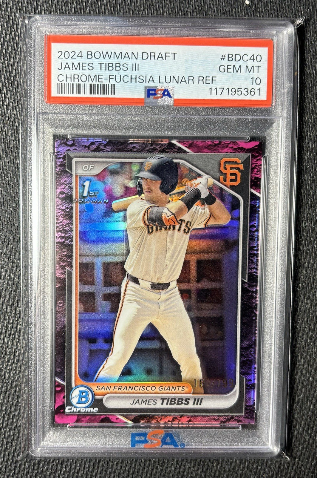 2024 Bowman Draft James Tibbs 1st Fuchsia Lunar Refractor /199 #BDC-40 Psa 10
