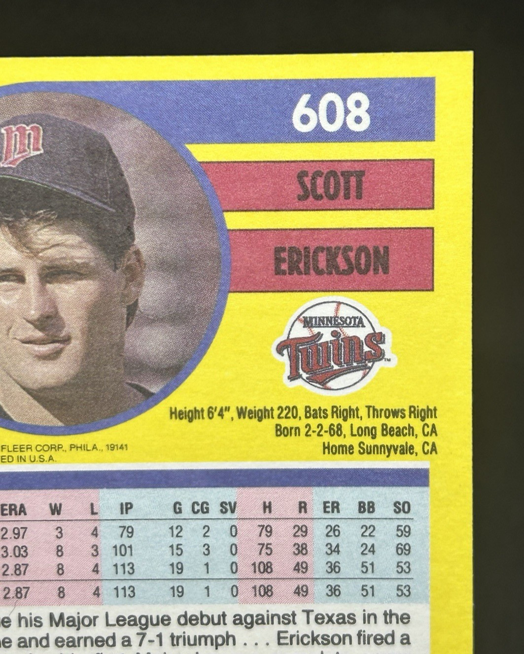 Scott Erickson – RC Rookie – All-Star Pitcher – 1991 Fleer # 608