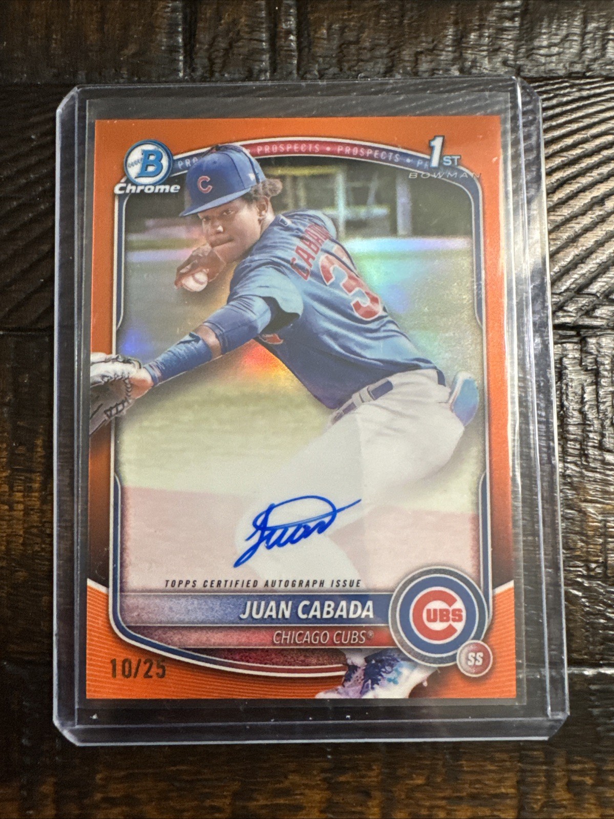 Juan Cabada 2025 Bowman Chrome 1st True Orange Auto 10/25 Cubs SP