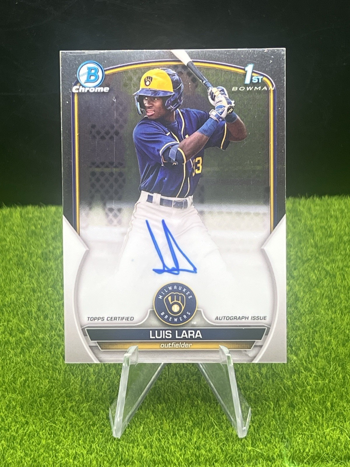 Luis Lara 2023 Bowman Chrome Auto Autograph 1st Prospect On Card #CPA-LL Brewers