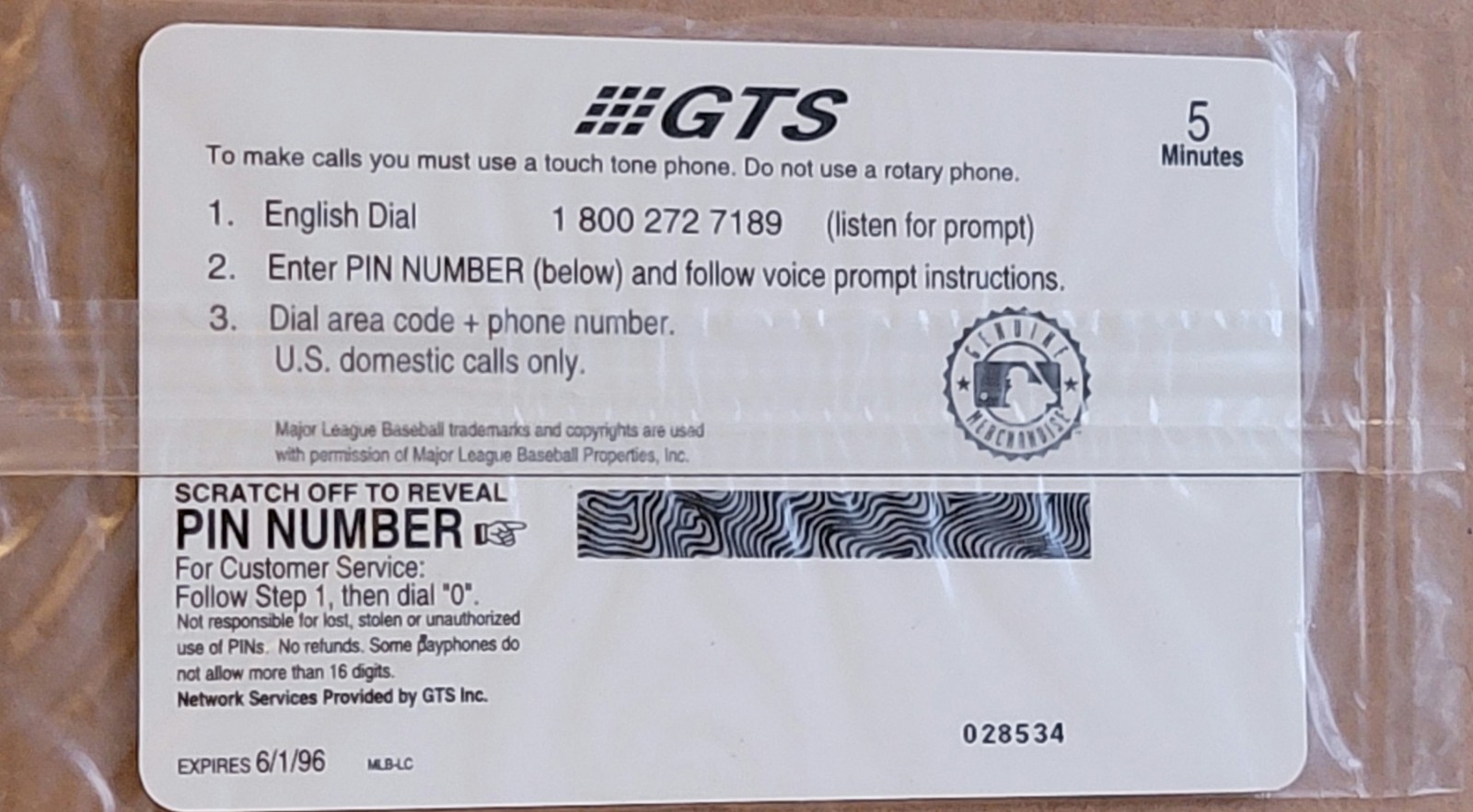 1995 California Angels Phone Card GTS New Sealed