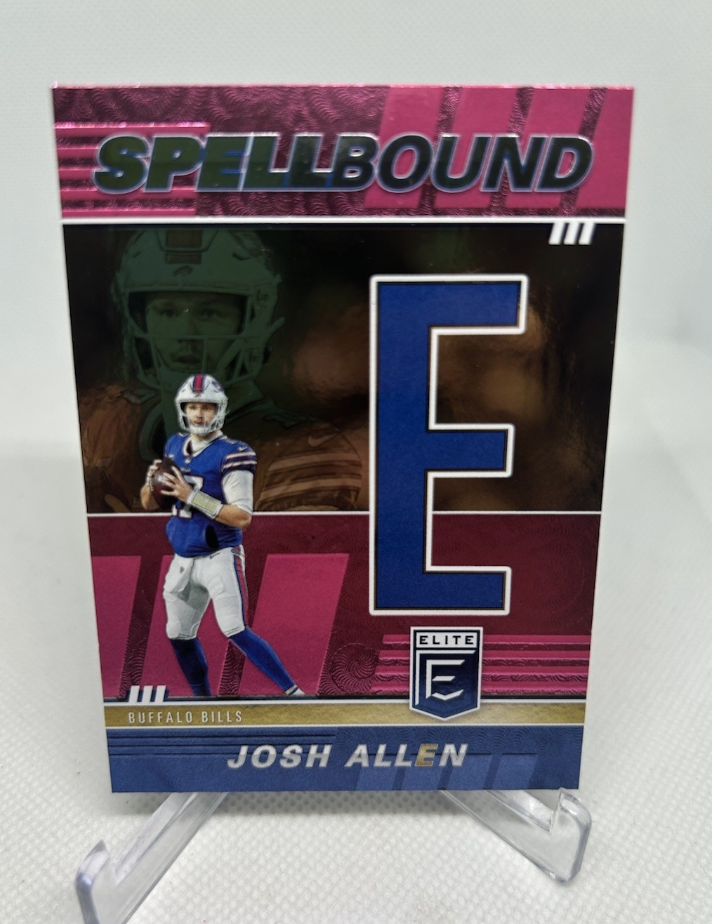 2022 Donruss Elite Josh Allen Spellbound Letter E Pink Buffalo Bills