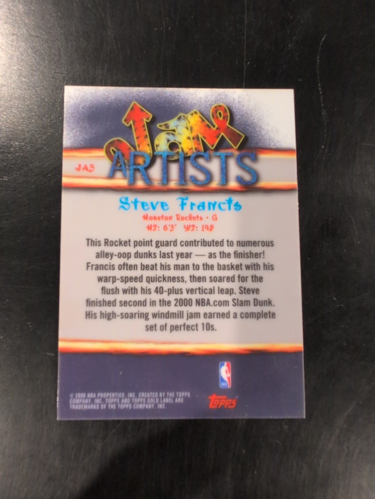 2000-01 Topps Gold Label – Jam Artists Steve Francis #JA3
