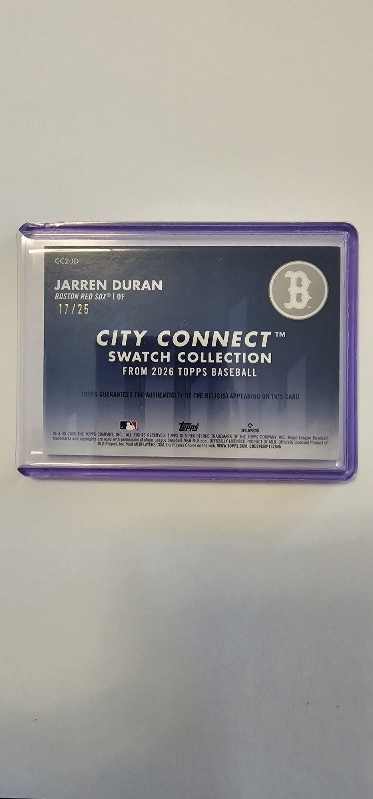 Jarren Duran Topps Series 2 City Connect Relic 17/25