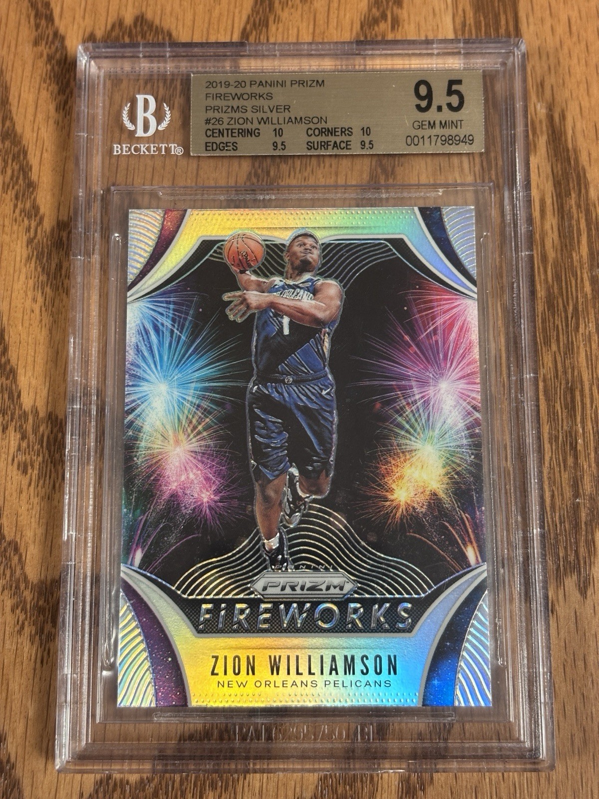 2019-20 Prizm Fireworks Silver Zion Williamson BGS 9.5 Gem Mint Rookie Year