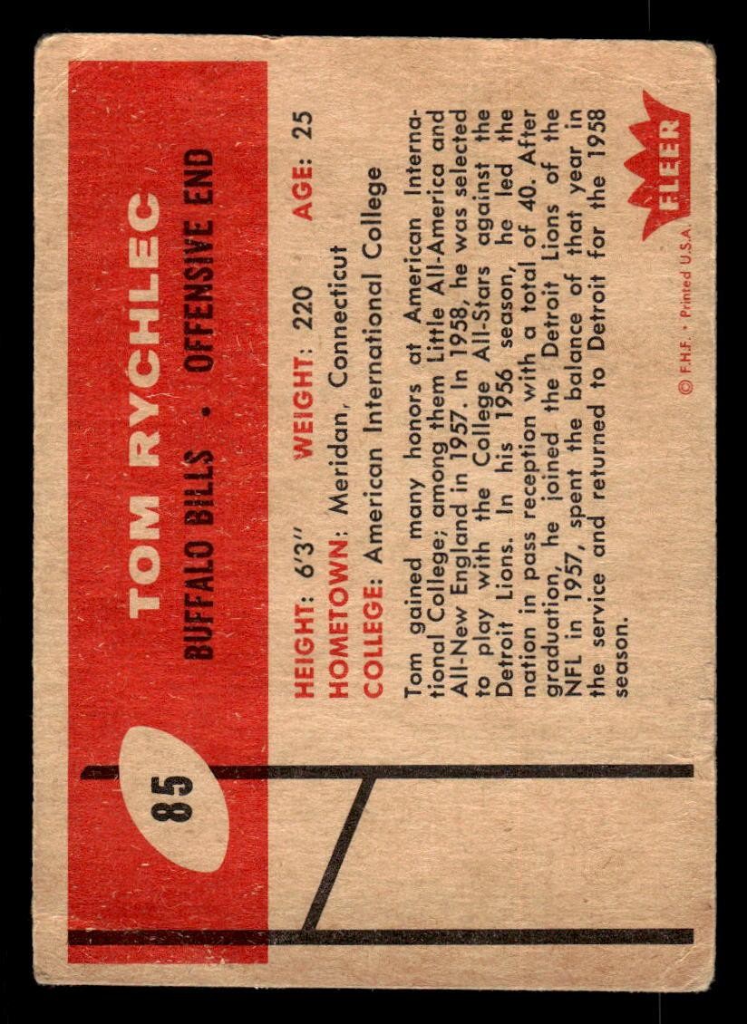 1960 FLEER TOM RYCHLEC 85 GOOD RC FOOTBALL BUFFALO BILLS