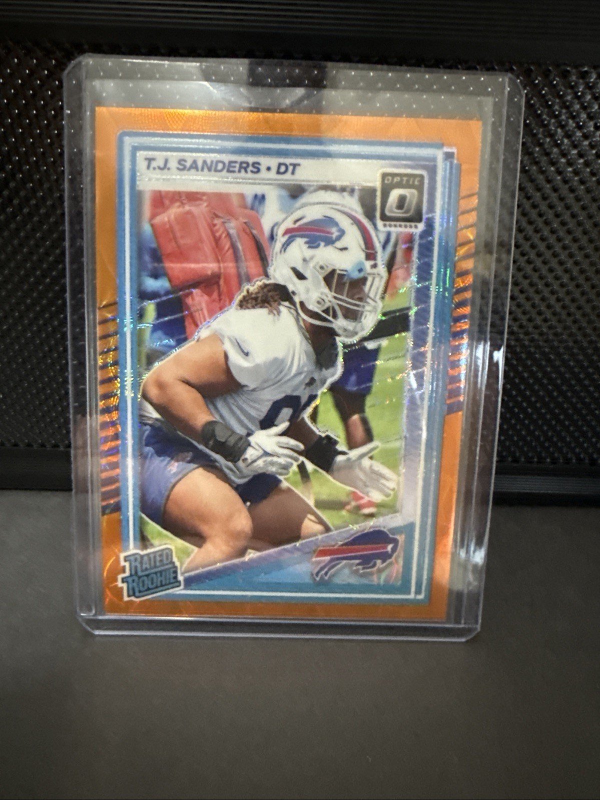 2025 Donruss Optic T.J. Sanders Orange Scope Prizm 32 /79 Rated Rookie Bills