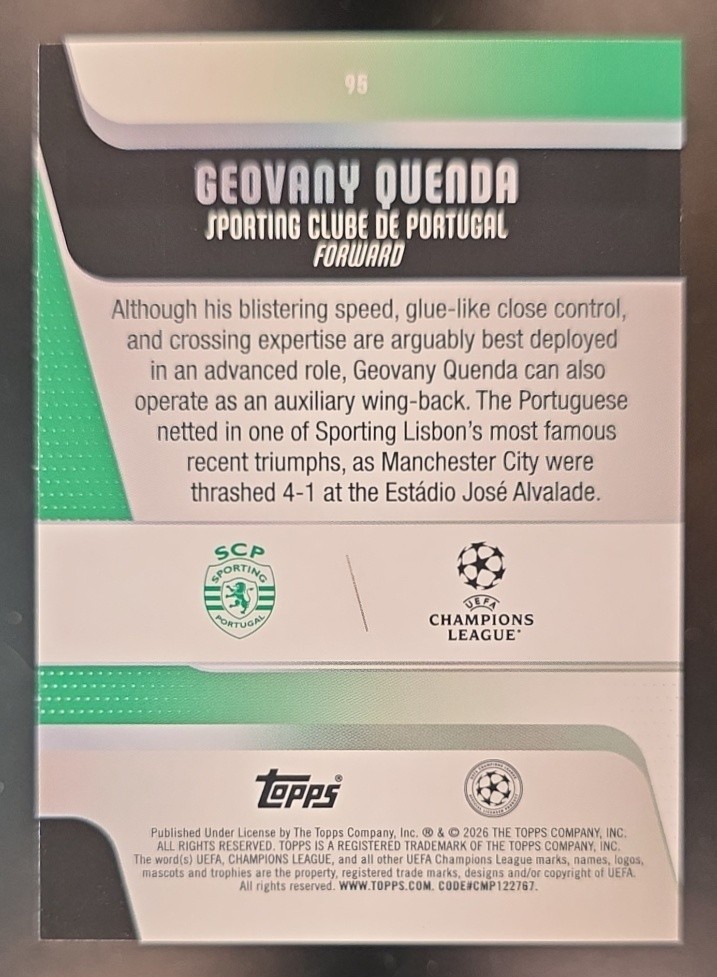2025 Topps UEFA CC Geovany Quenda #95 Future Stars Blue Foil /150