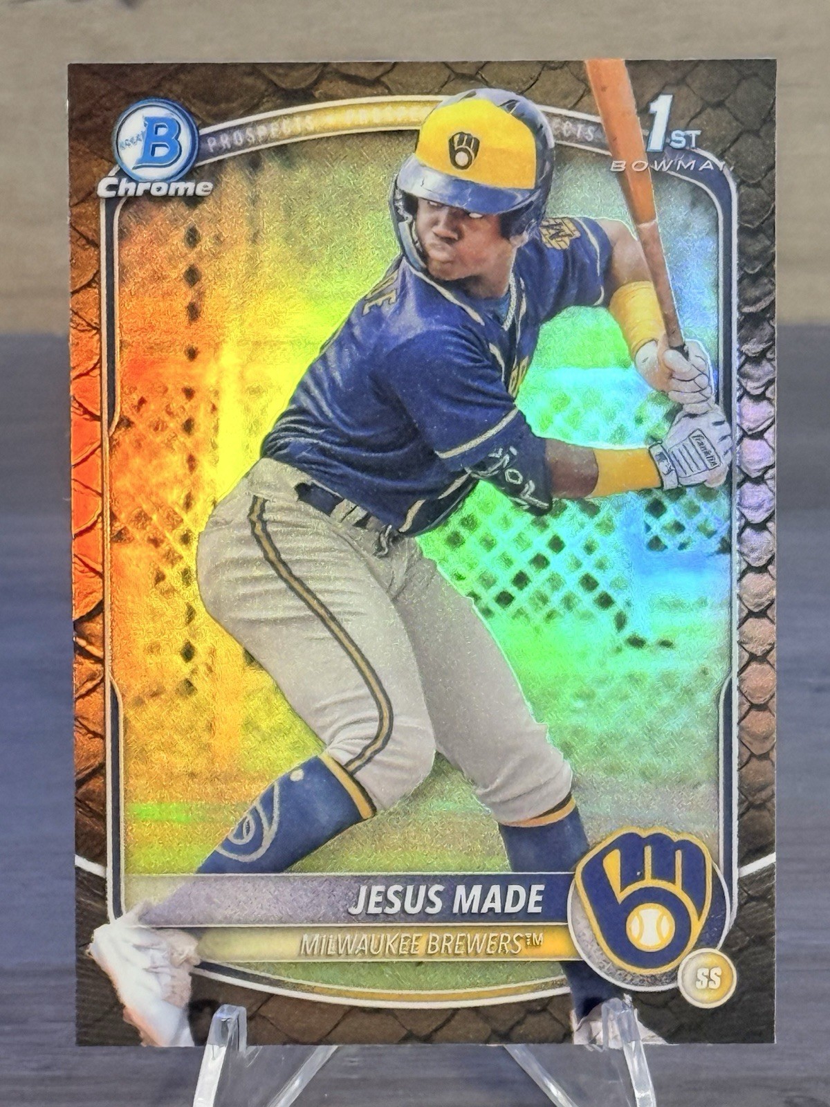 Jesus Made 2025 Bowman Chrome 1st Bowman Reptilian Refractor #BCP-50 Brewers