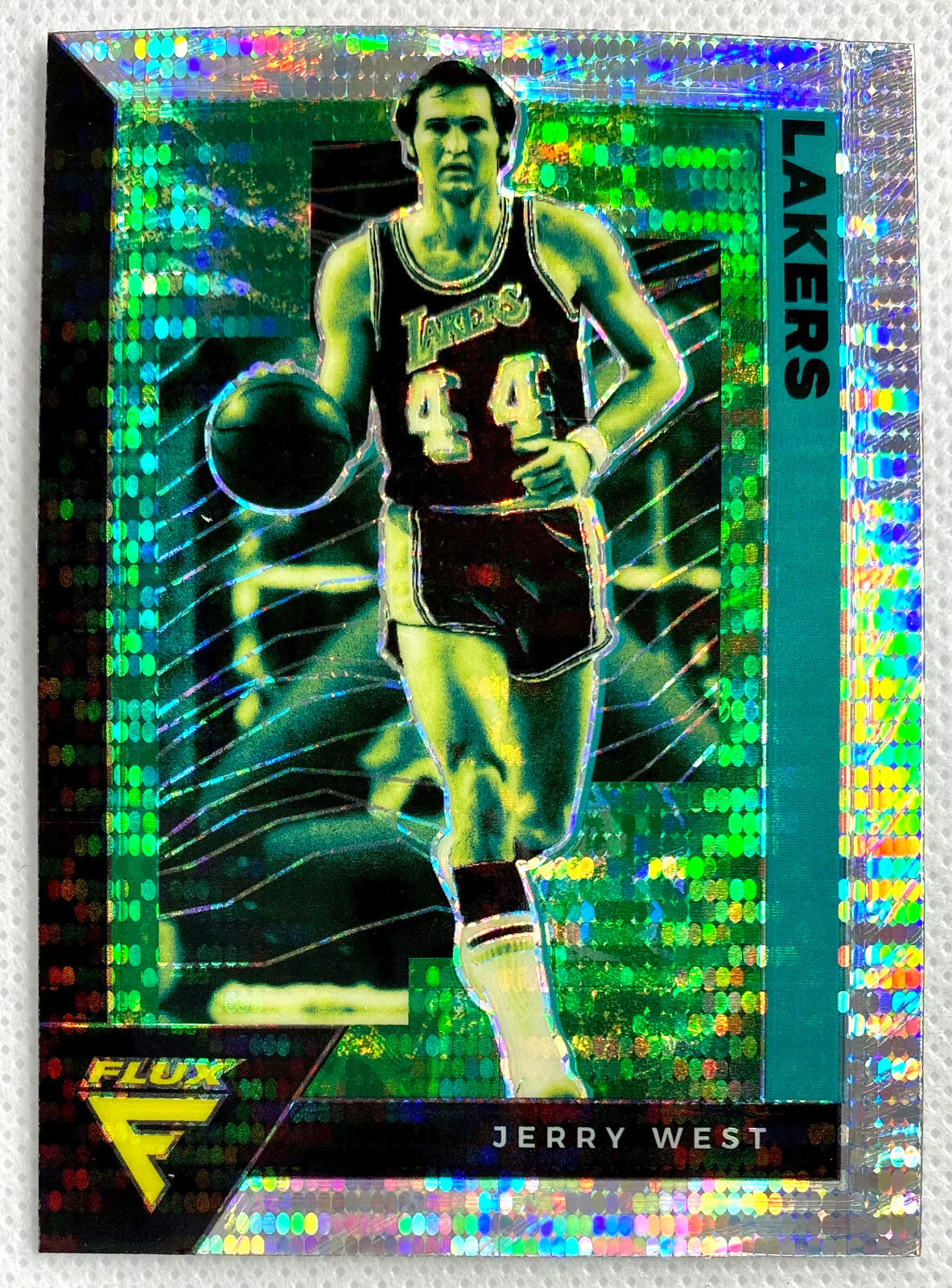 2020-21 Panini Flux Jerry West Silver Pulsar Prizm Card #193 Los Angeles Lakers