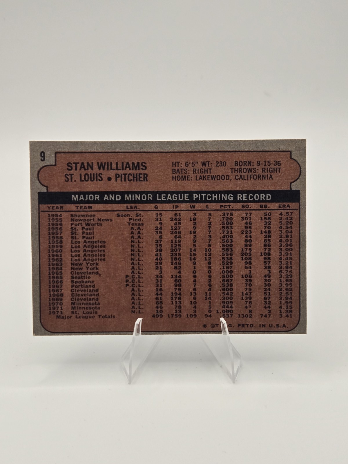 1972 Topps #9 Stan Williams St. Louis Cardinals EX+ *Set Break*