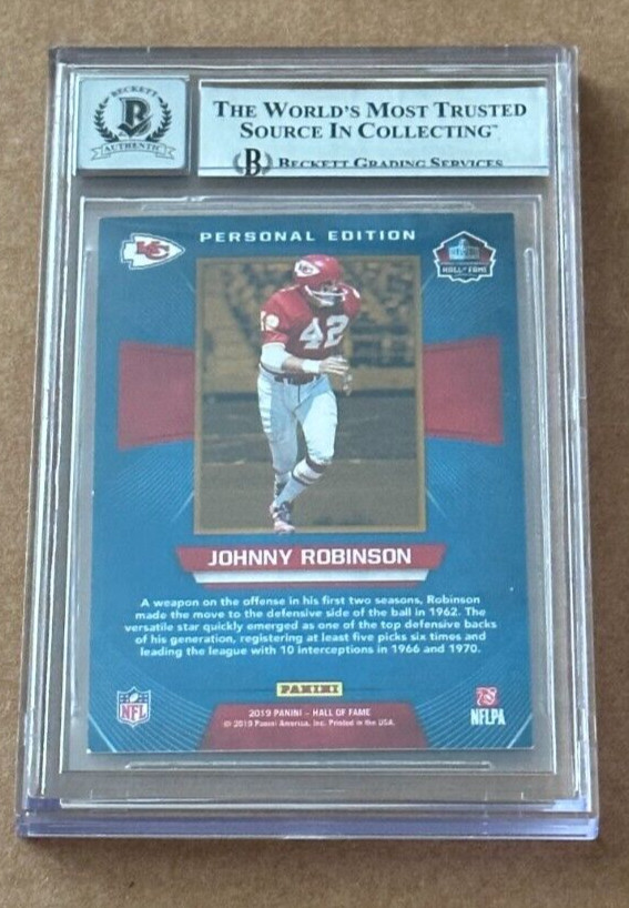 JOHNNY ROBINSON SIGNED 2019 PANINI HOF CARD AUTO GRADE 10 BECKETT BAS AUTHENTIC