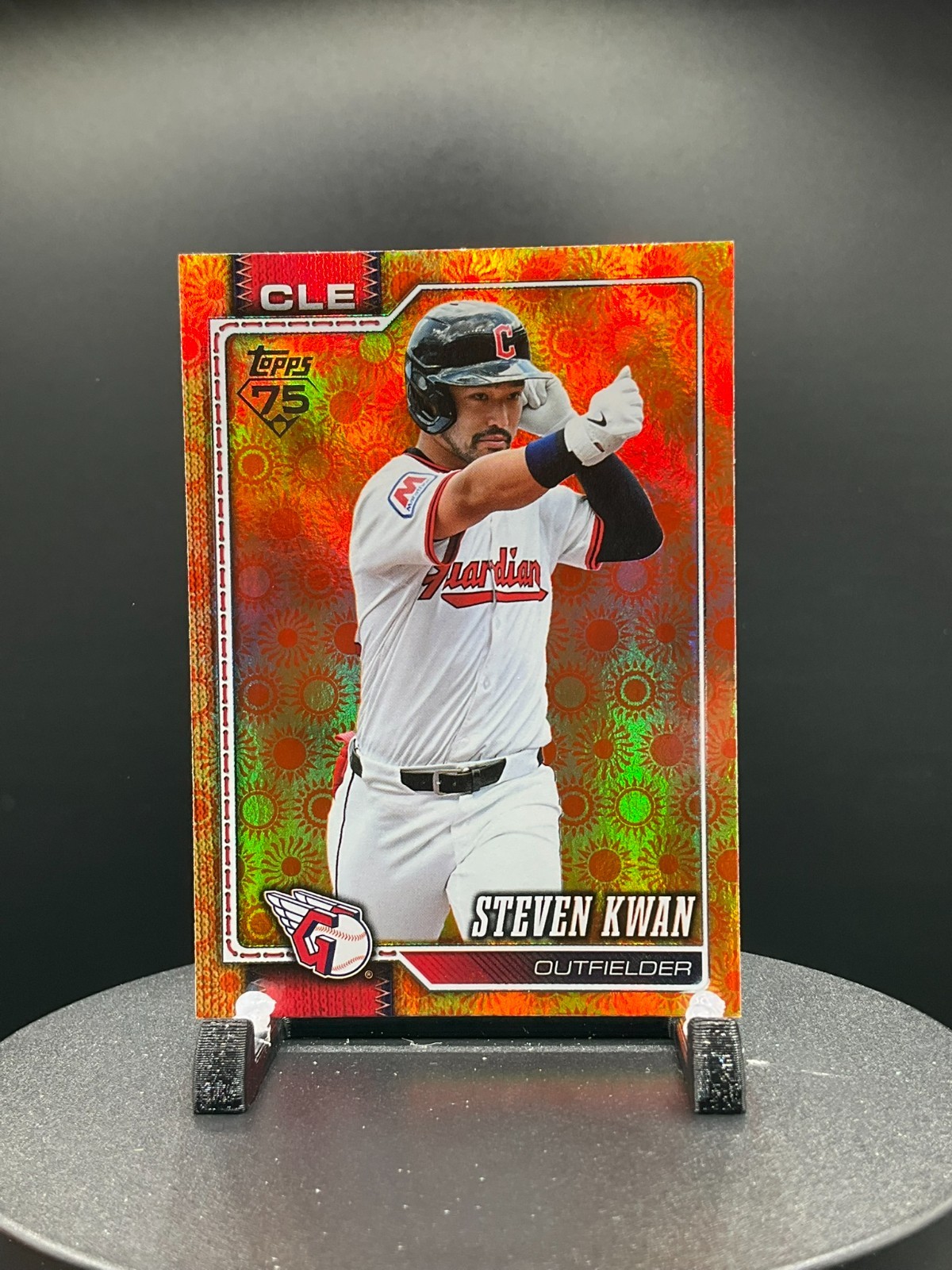 2026 Topps Series 2 Orange “SUN” Holo Foil Parallel #675 Steven Kwan, Cleveland