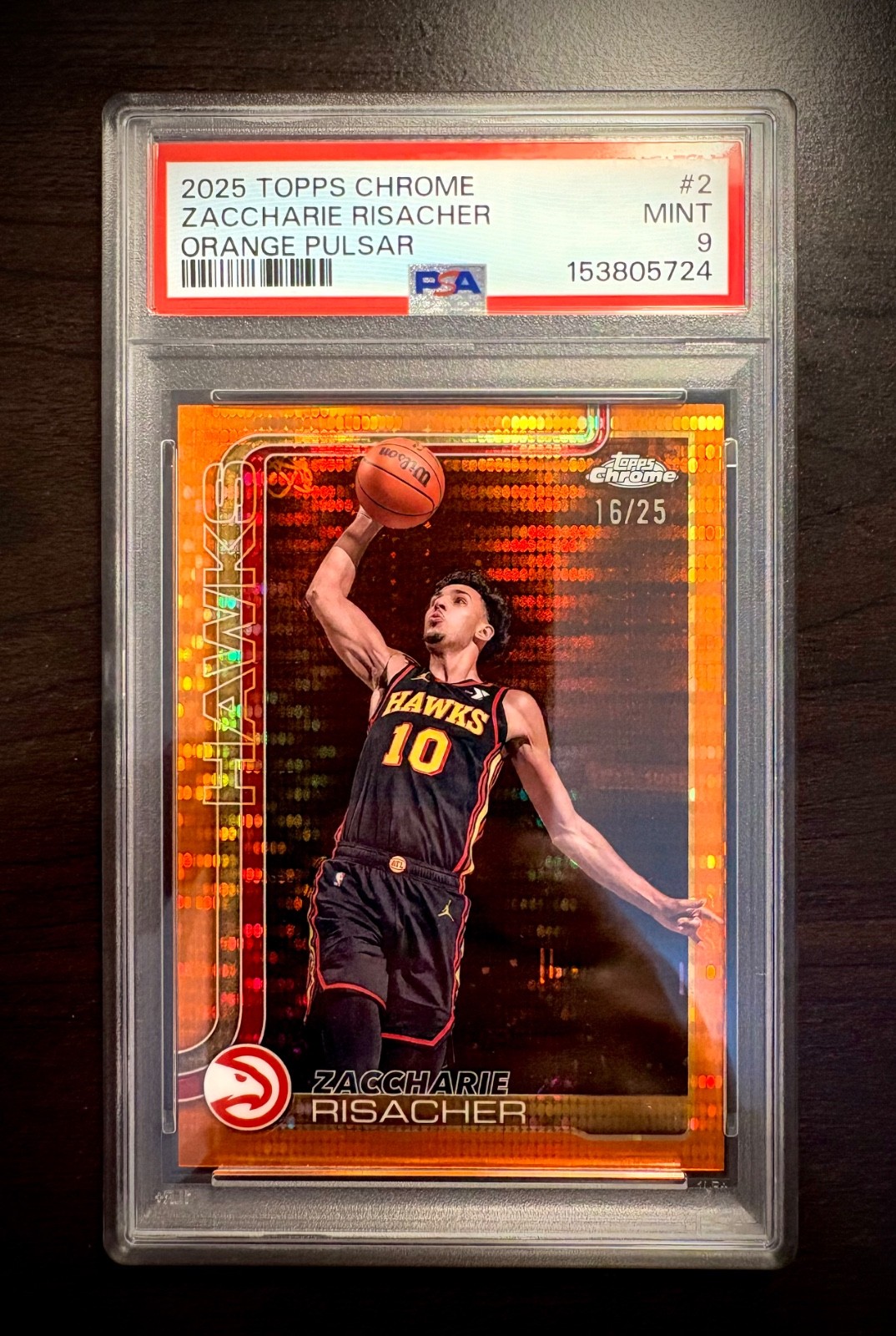 2025 Topps Chrome – Orange Pulsar /25 – Zaccharie Risacher #2 PSA 9 – PSA POP 1