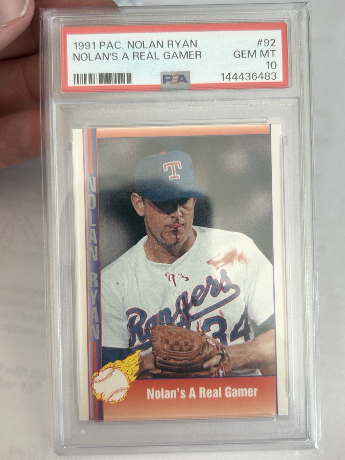 Nolan Ryan HOF 1991 Pacific Bloody Lip Card # 92 PSA 10