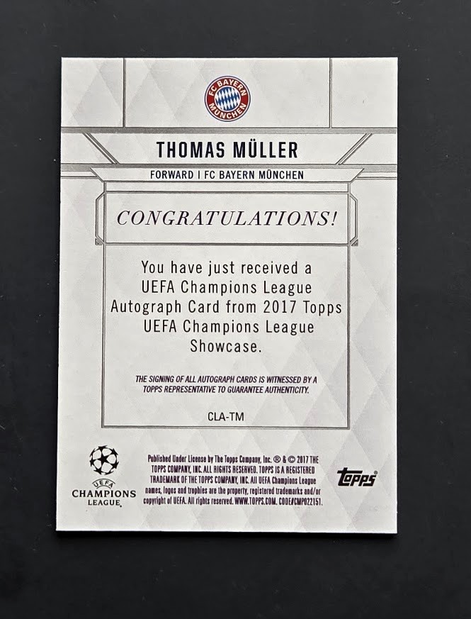 2016-17 Topps UCL Thomas Muller Autograph #CLA-TM Bayern Munich – Germany Auto