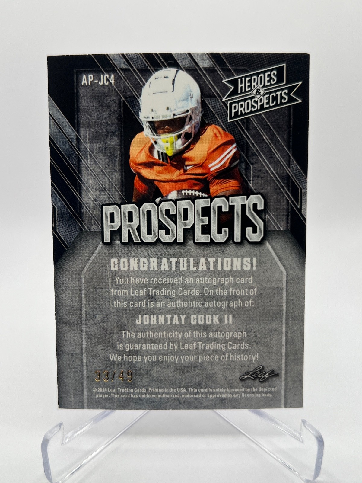 2024 LEAF HEROES & PROSPECTS JOHNTAY COOK II 33/49 PROSPECTS AUTO NO. AP-JC4