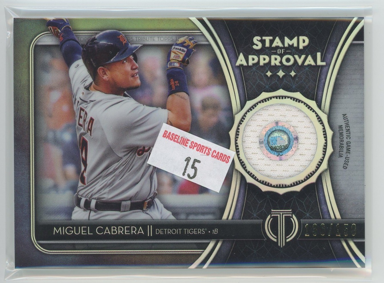 2020 Topps Tribute #SOA-MC Miguel Cabrera Stamp of Approval Relics #/150