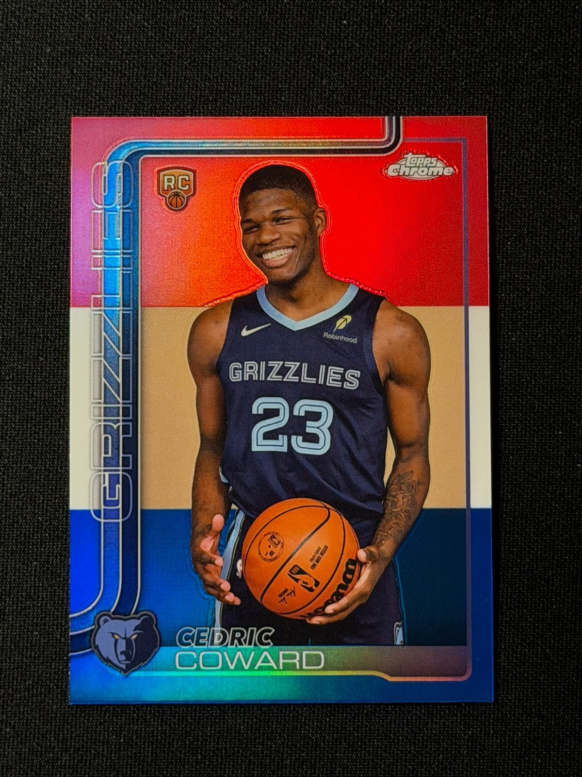 Cedric Coward 2025-26 Topps Chrome Red White Blue #261 Memphis Grizzlies RC