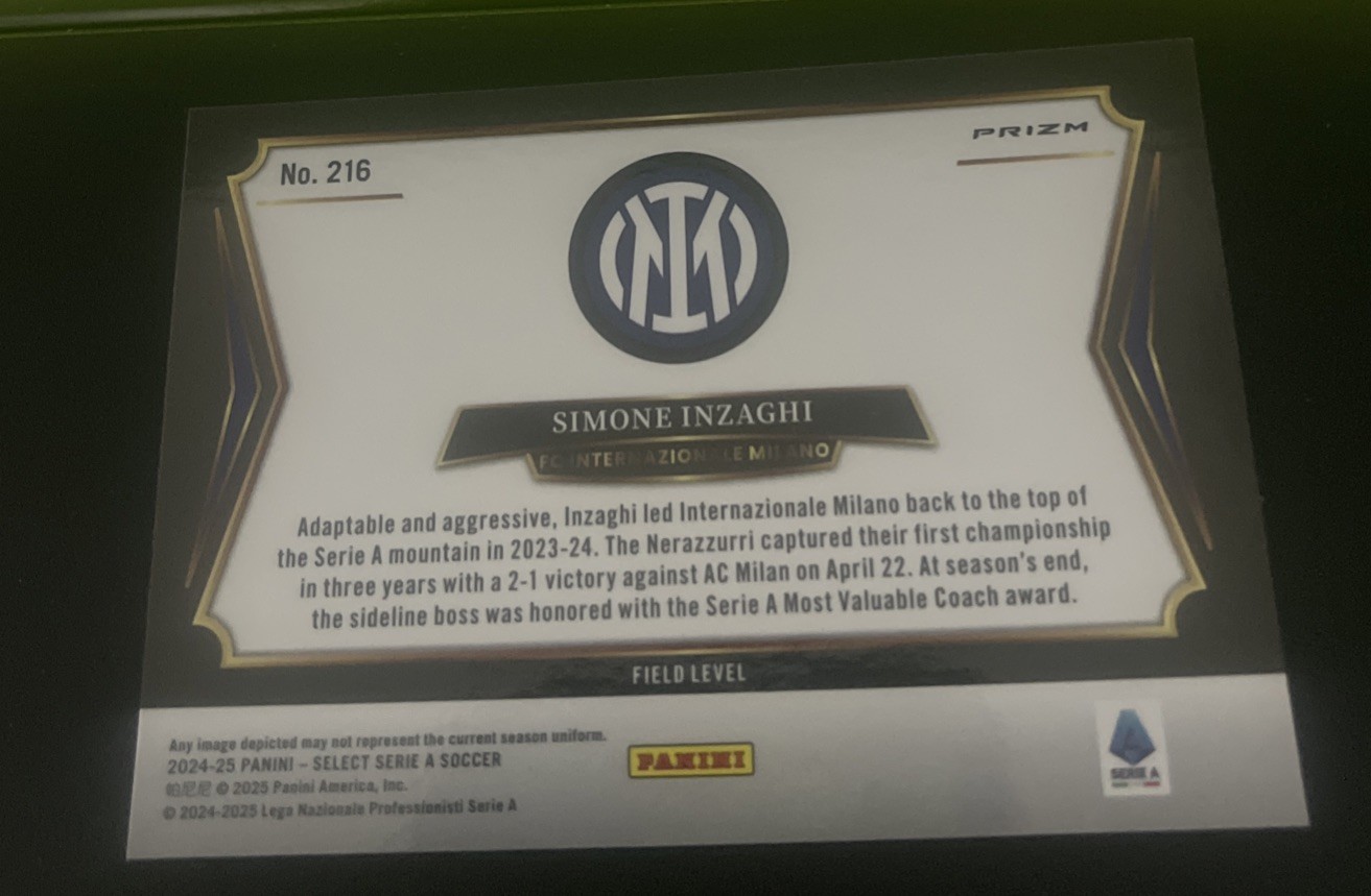 SIMONE INZAGHI InterMilan 2024-25 Panini Select Field Level White Sparkle Prizm