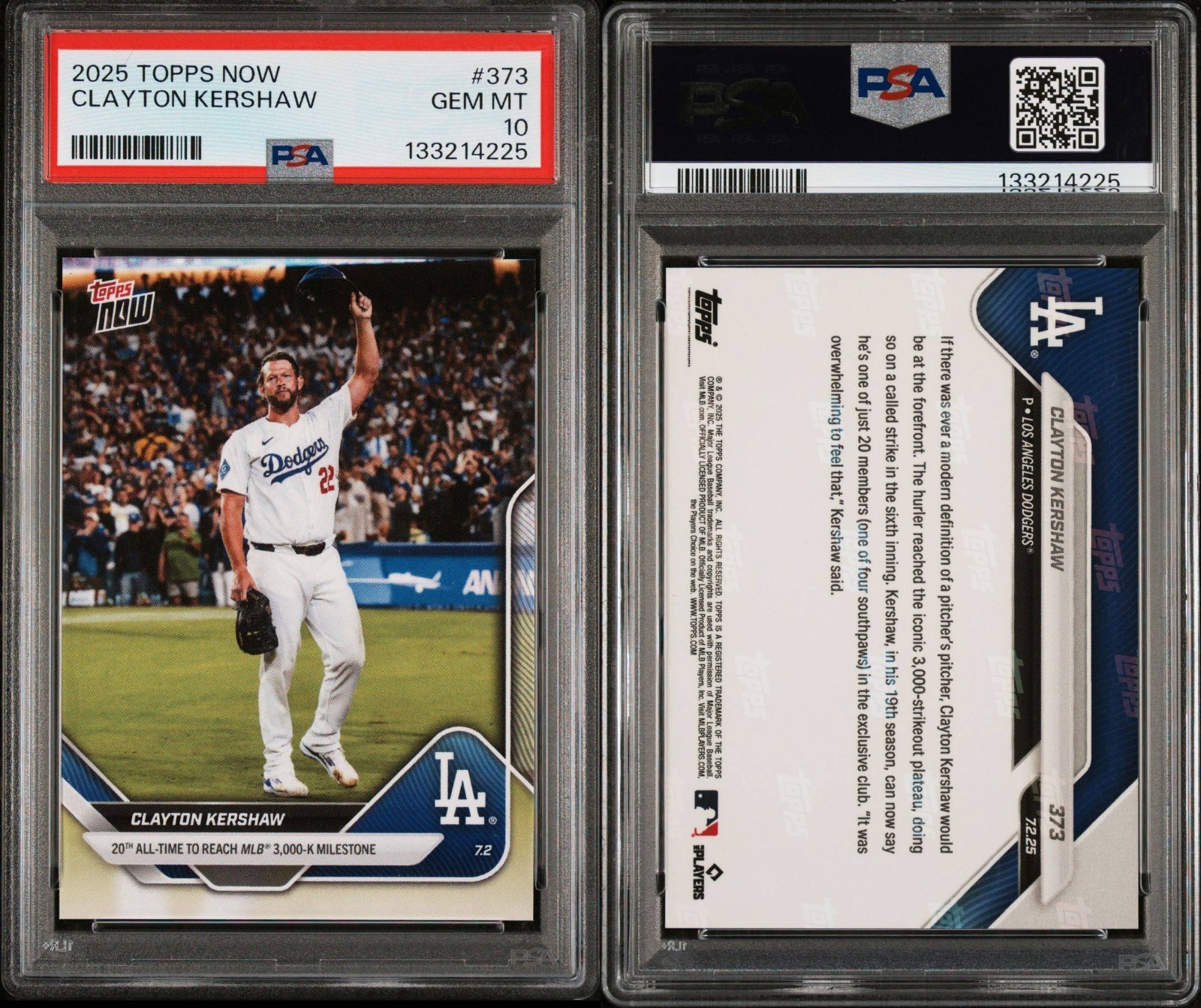 2025 Topps Now #373 Clayton Kershaw 3,000 Strikeouts Ks PSA 10 QTY Cert Varies