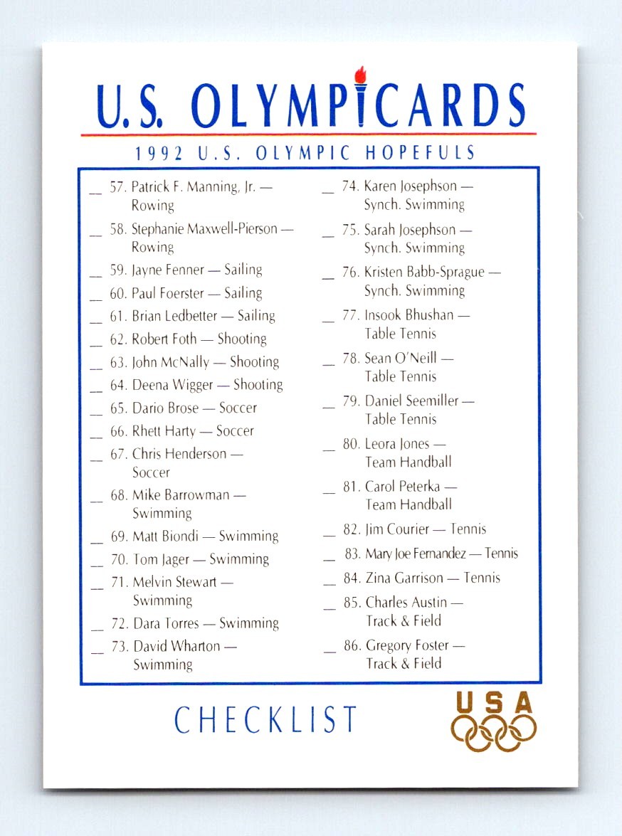#110 1992 Impel Olympicards * Checklist 57-110