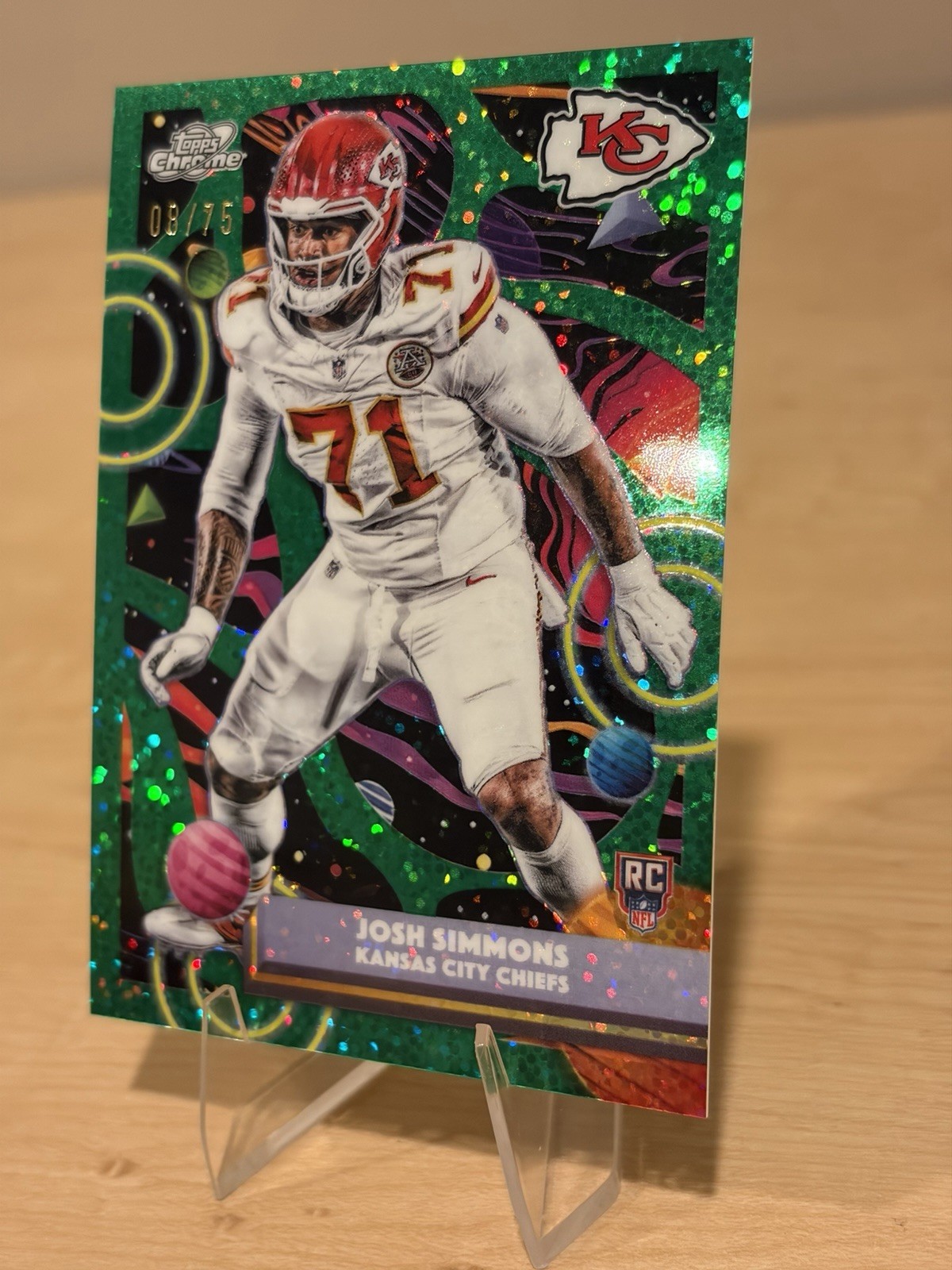 💫☄️ JOSH SIMMONS 2025 Topps Cosmic Green Space Dust Refractor SP RC /75!☄️💫