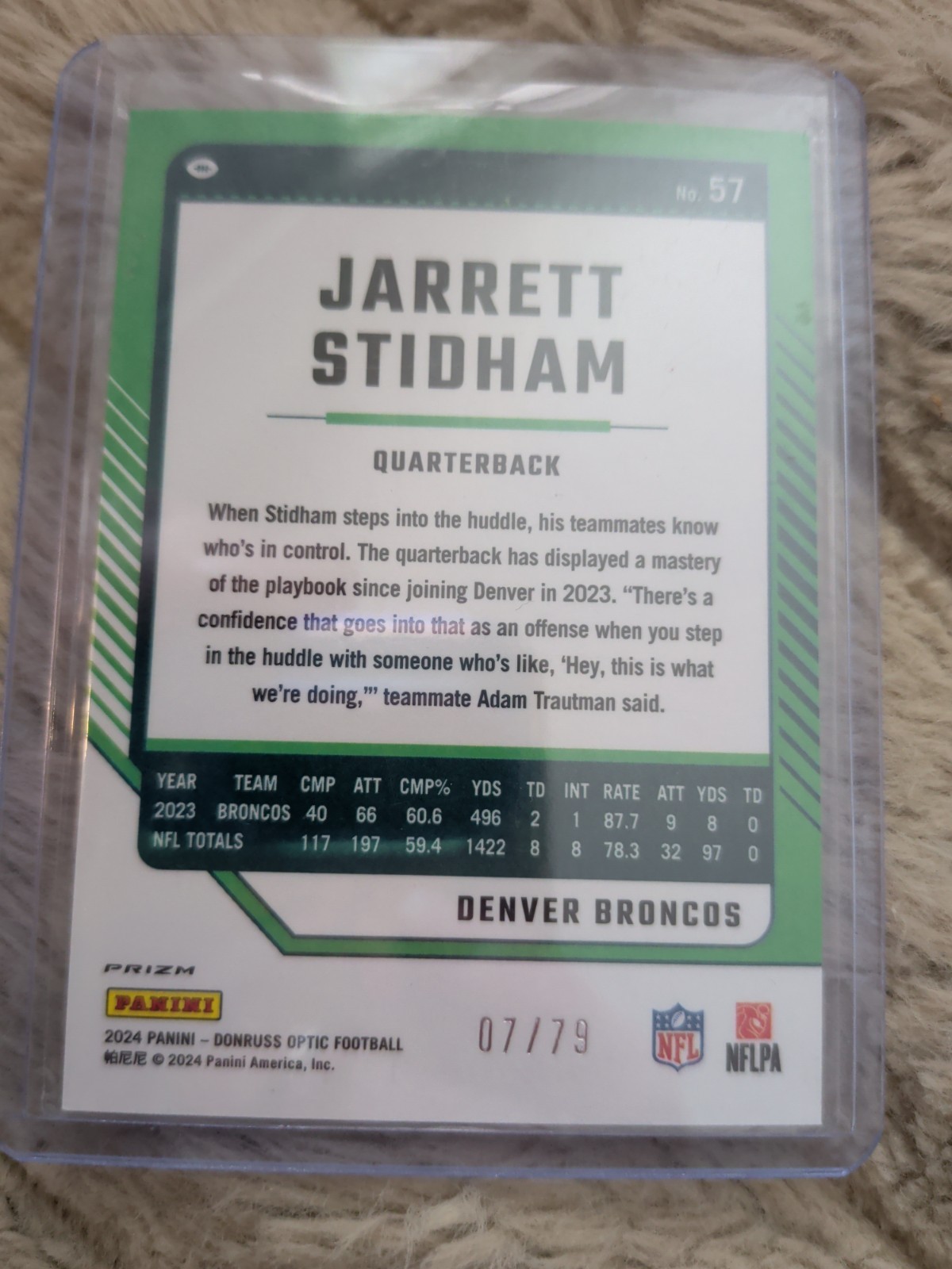 2024 Panini Donruss Optic – Jarrett Stidham #57 Orange Scope Prizm /79