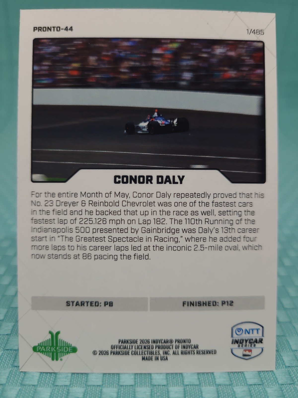 2026 Parkside Indycar Pronto Indy 500 Fastest Lap Conor Daly 44