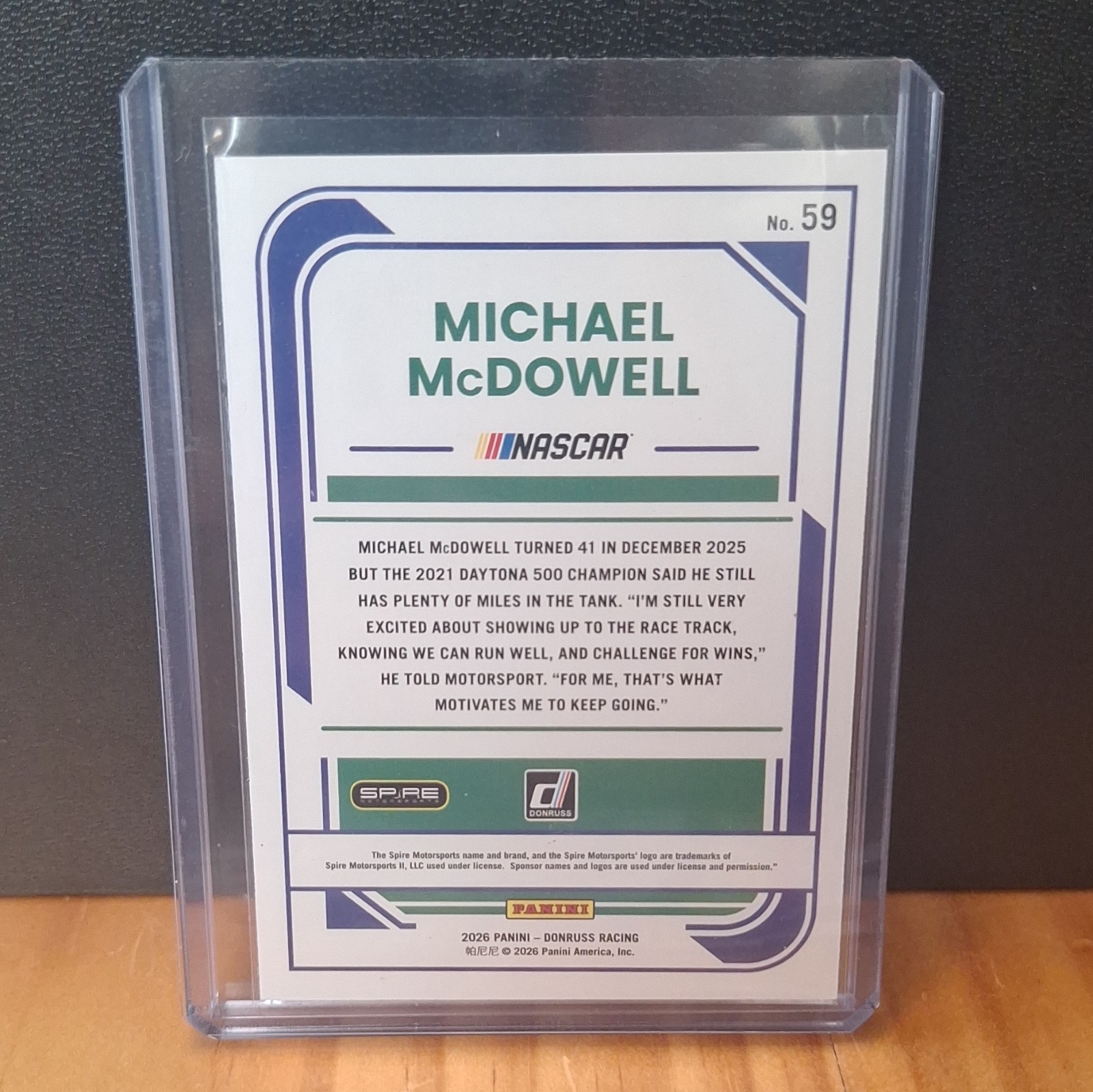 Panini 2026 Donruss Racing Michael McDowell #59 Spire Motorsports /25 NASCAR
