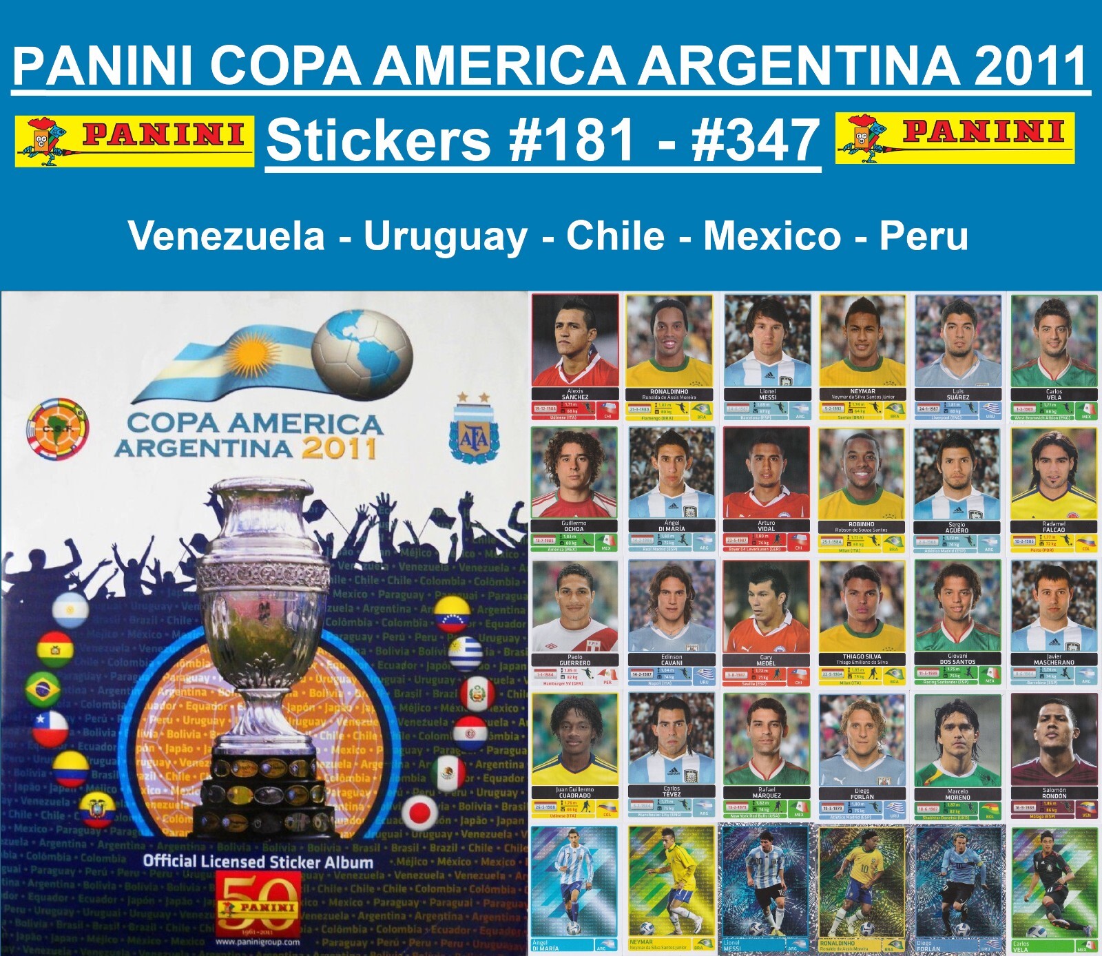 Panini Copa América Argentina 2011 – Stickers #181 – #347 – BUY 1, GET 1 FREE