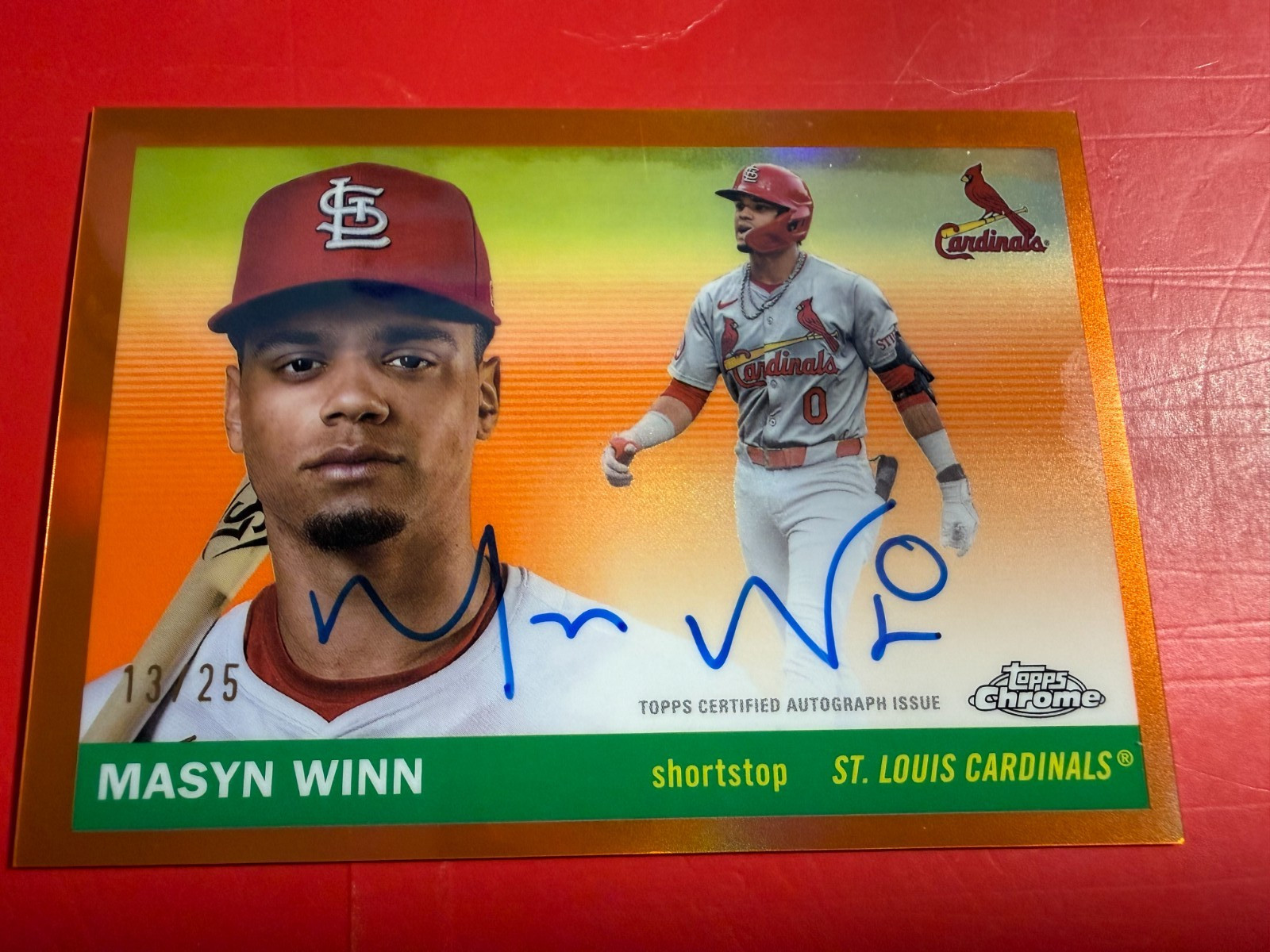 2025 Topps Chrome Platinum MASYN WINN Cardinals – AUTO+SERIAL+ORANGE REFR 13/25