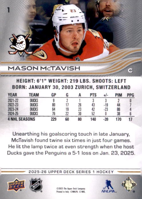 2025-26 Upper Deck #1 Mason McTavish
