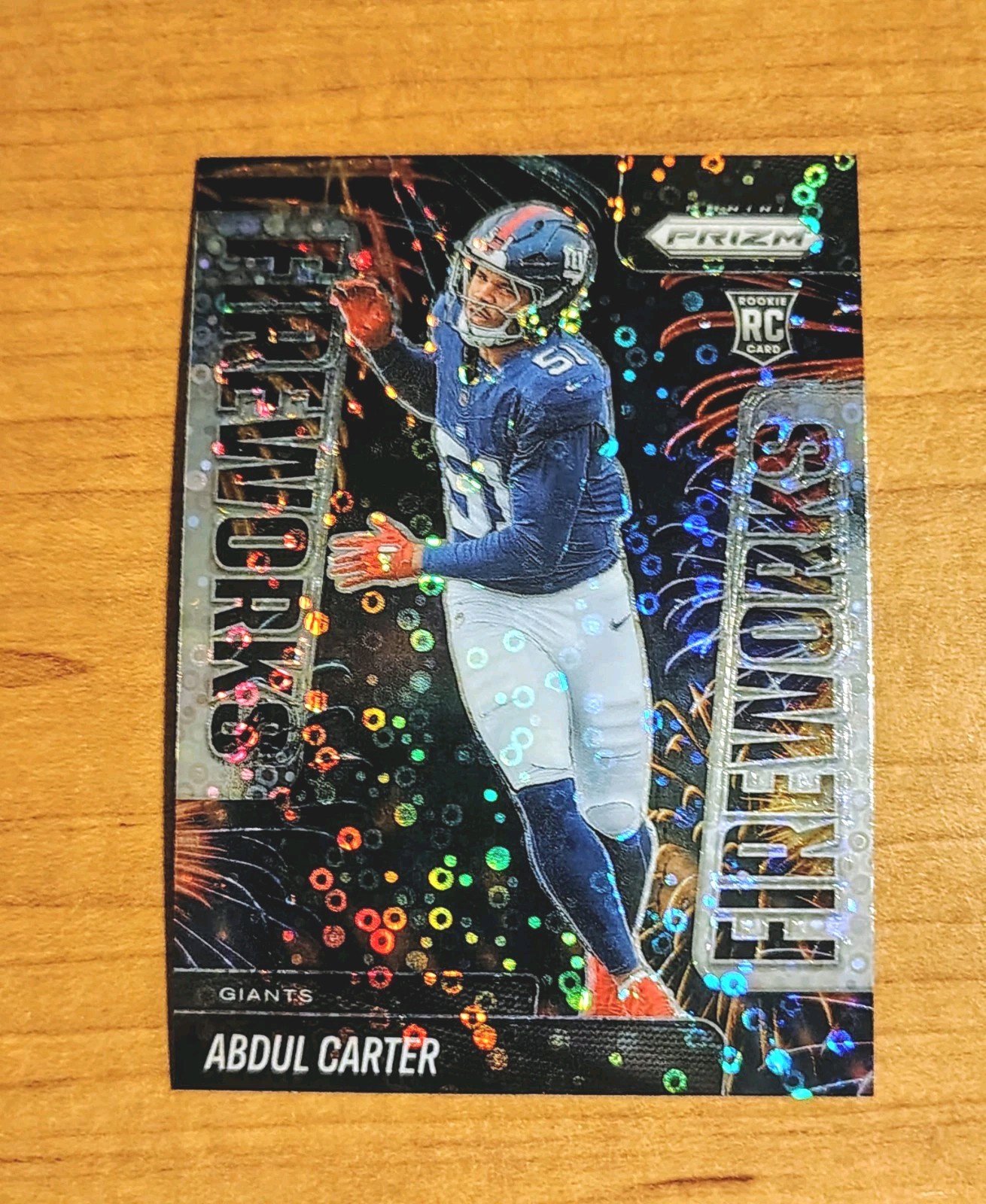 2025 Panini Prizm – Fireworks Abdul Carter #7 No Huddle Prizm (RC)