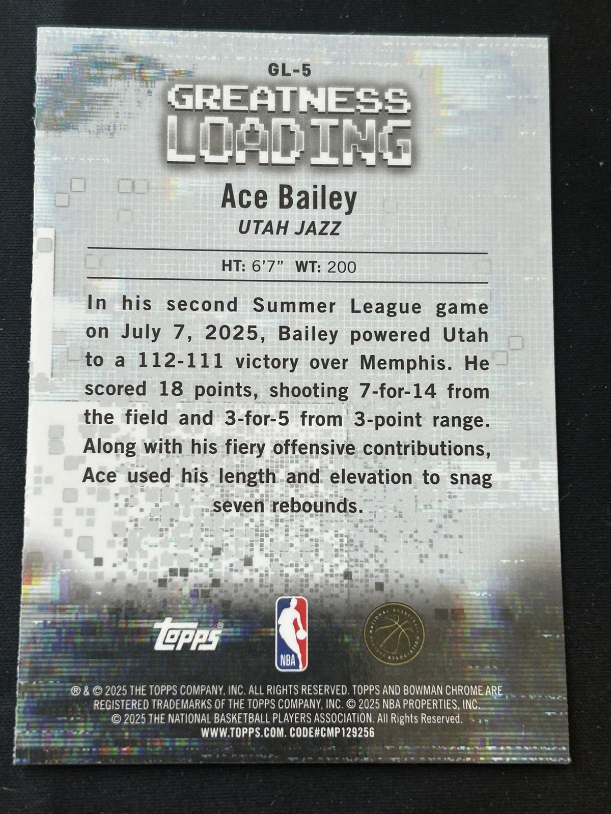 2025-26 Bowman #GL-5 Ace Bailey Greatness Loading