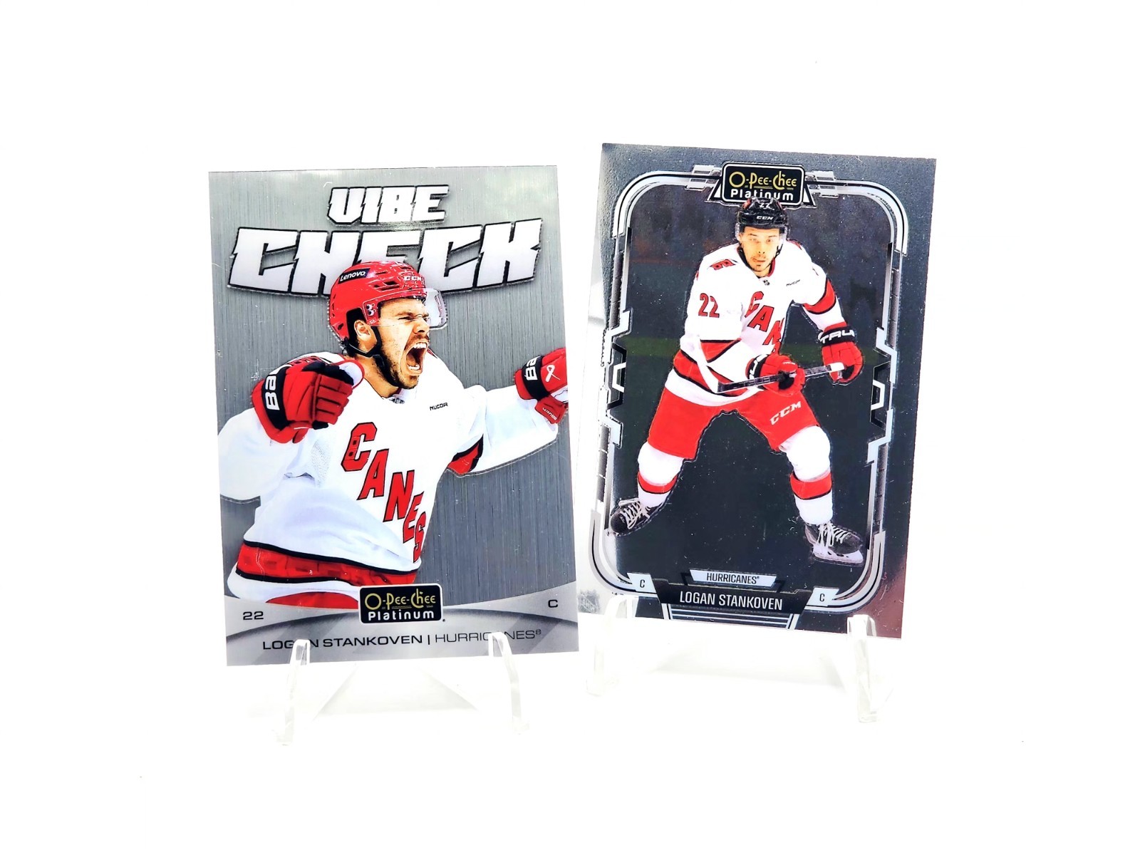 2025-26 O-Pee-Chee Platinum #VC-9 Logan Stankoven Vibe Check Carolina Hurricanes