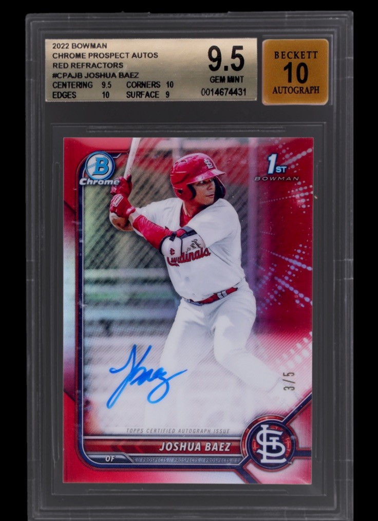 Joshua Baez 2022 Bowman Chrome Red Refractor Auto /5 BGS 9.5 AU 10 POP 1 Highest
