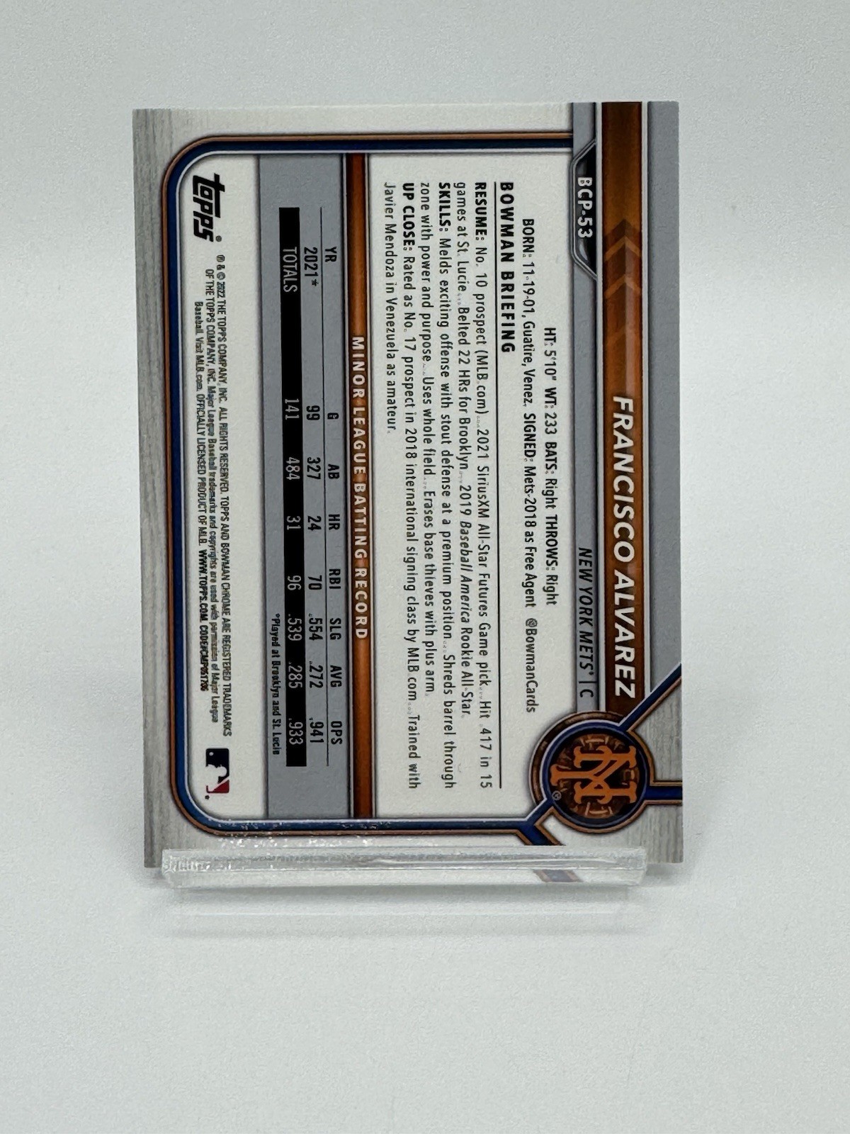 Topps 2022 Bowman Chrome Prospects Francisco Alvarez RC #BCP-53 Lava /399