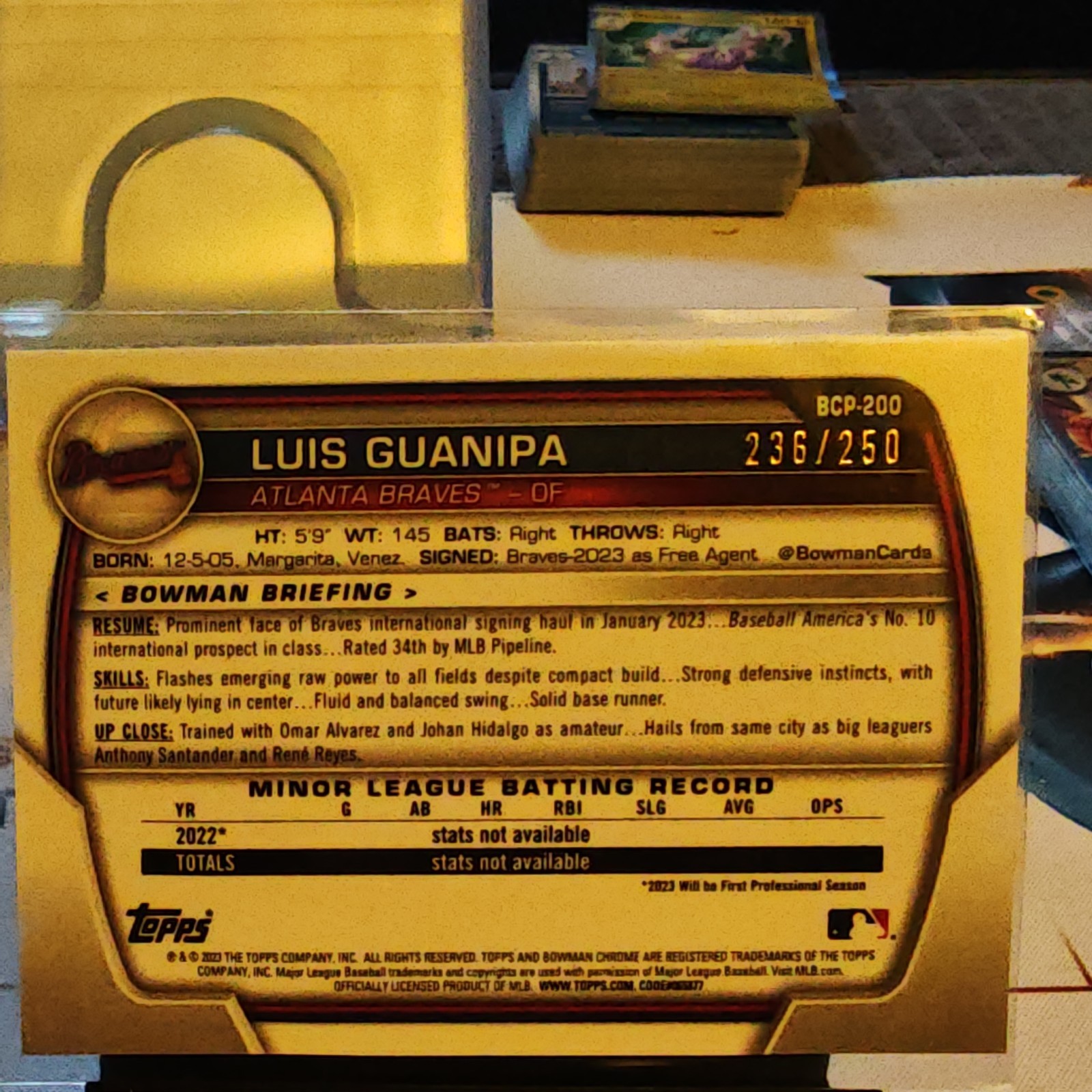 LUIS GUANIPA 2023 Bowman Chrome 1st #BCP-200 Fuchsia Shimmer Refractor # /199
