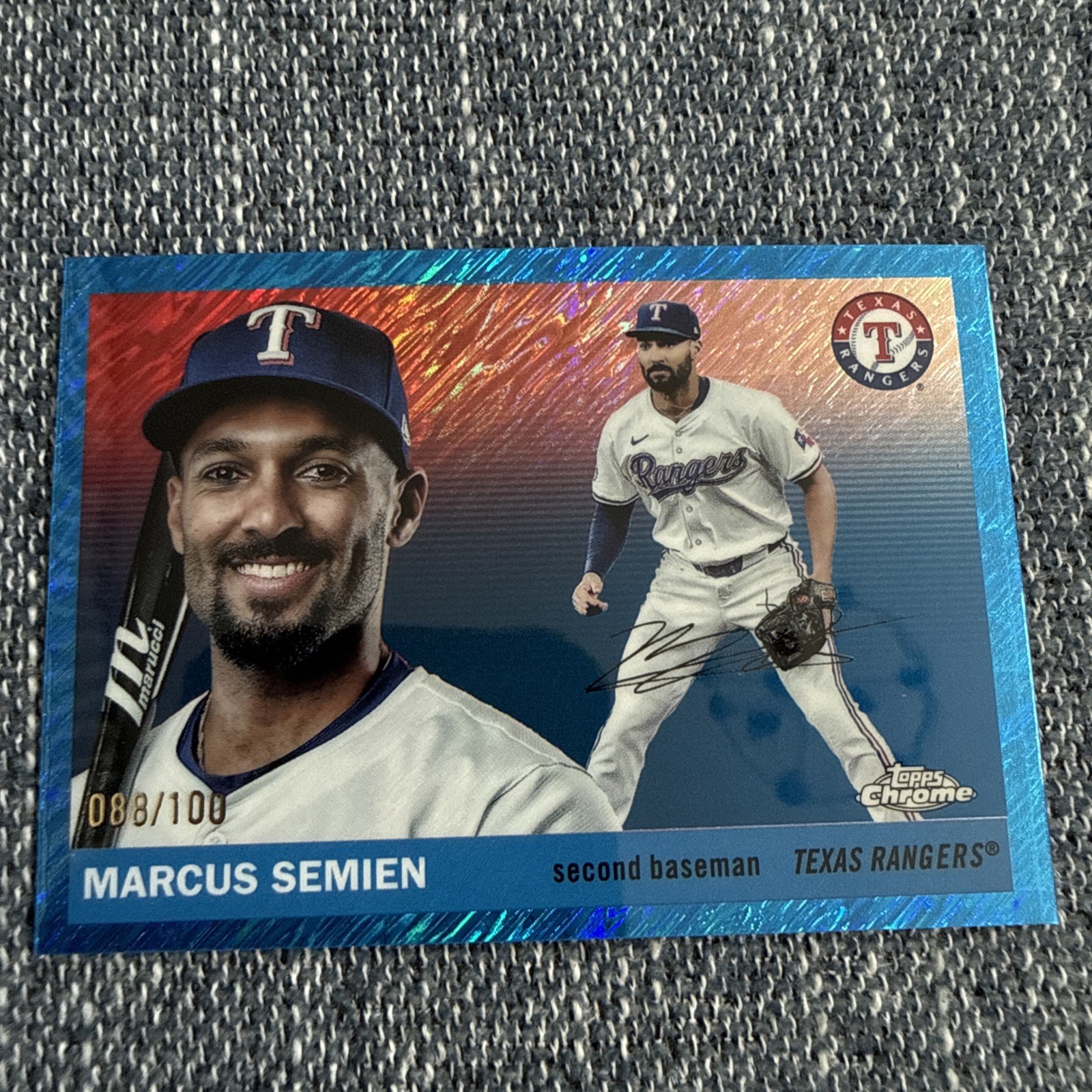 2025 Topps Chrome Platinum Marcus Semien Blue Shimmer Refractor /100