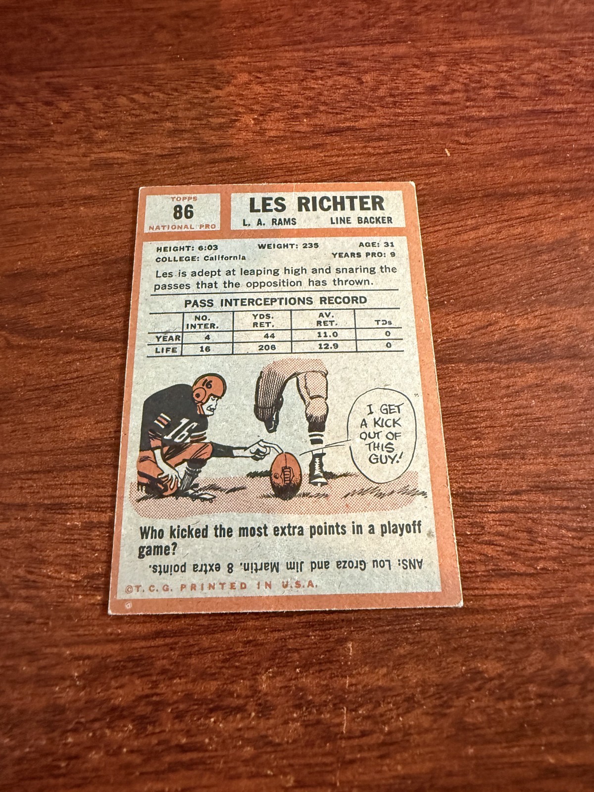 1962 Topps #86 Les Richter. VG