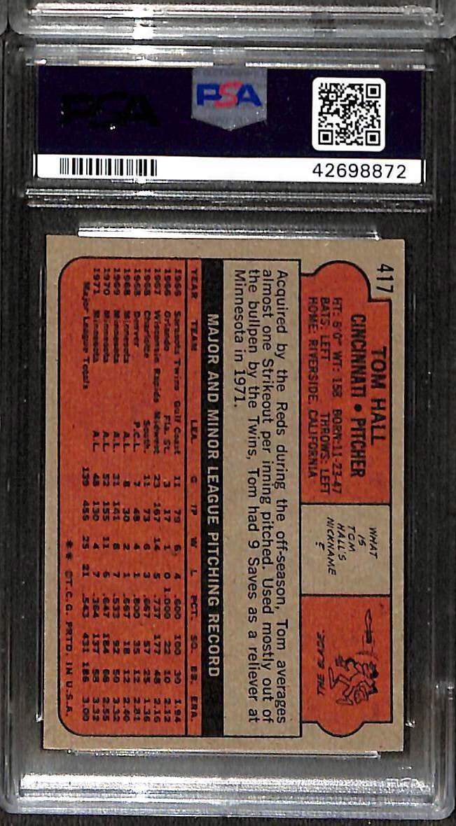 1972 Topps #417 TOM HALL PSA 7 NM 42698872