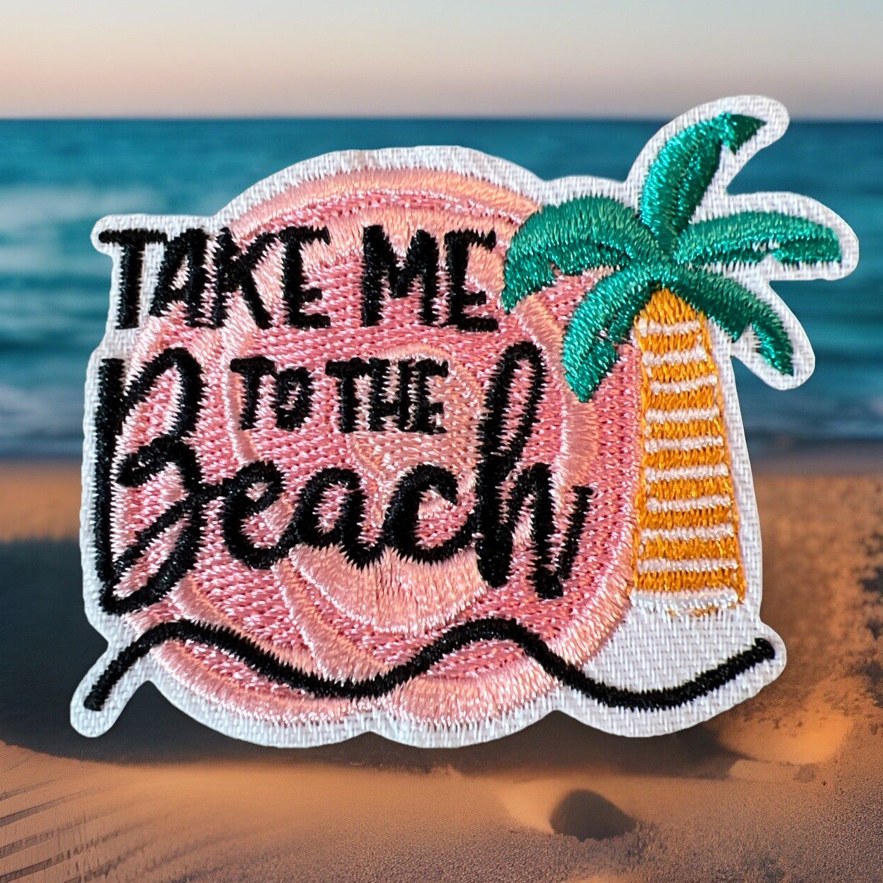 Take Me To The Beach Embroidered Patch Iron On Vacation Ocean Surfer Palm Tree