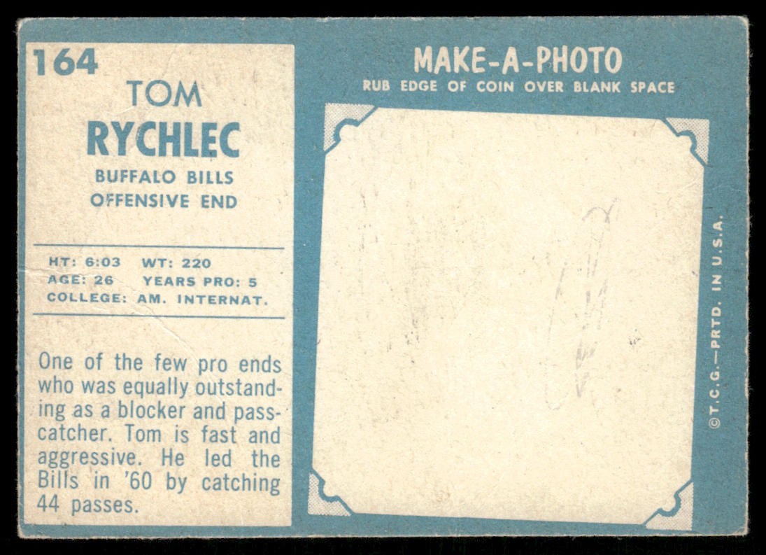Tom Rychlec 1961 Topps #164 Buffalo Bills G-VG Creases