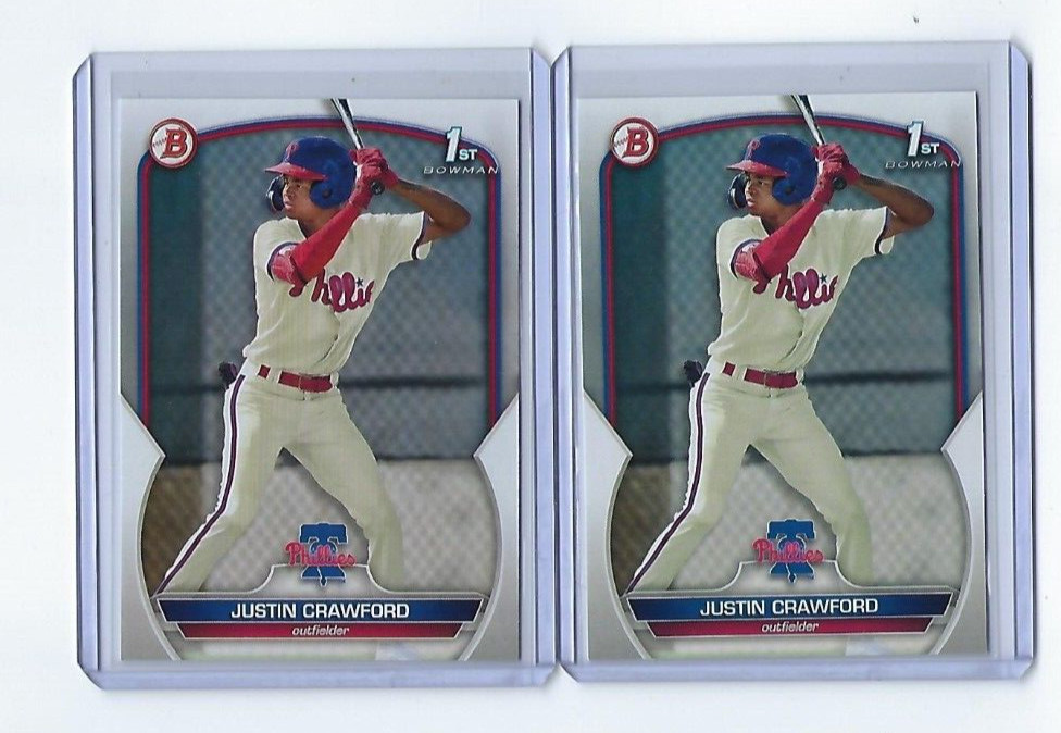(x2) Justin Crawford Bowman 1st Paper 2023 Prospect #BP-3 – Phillies