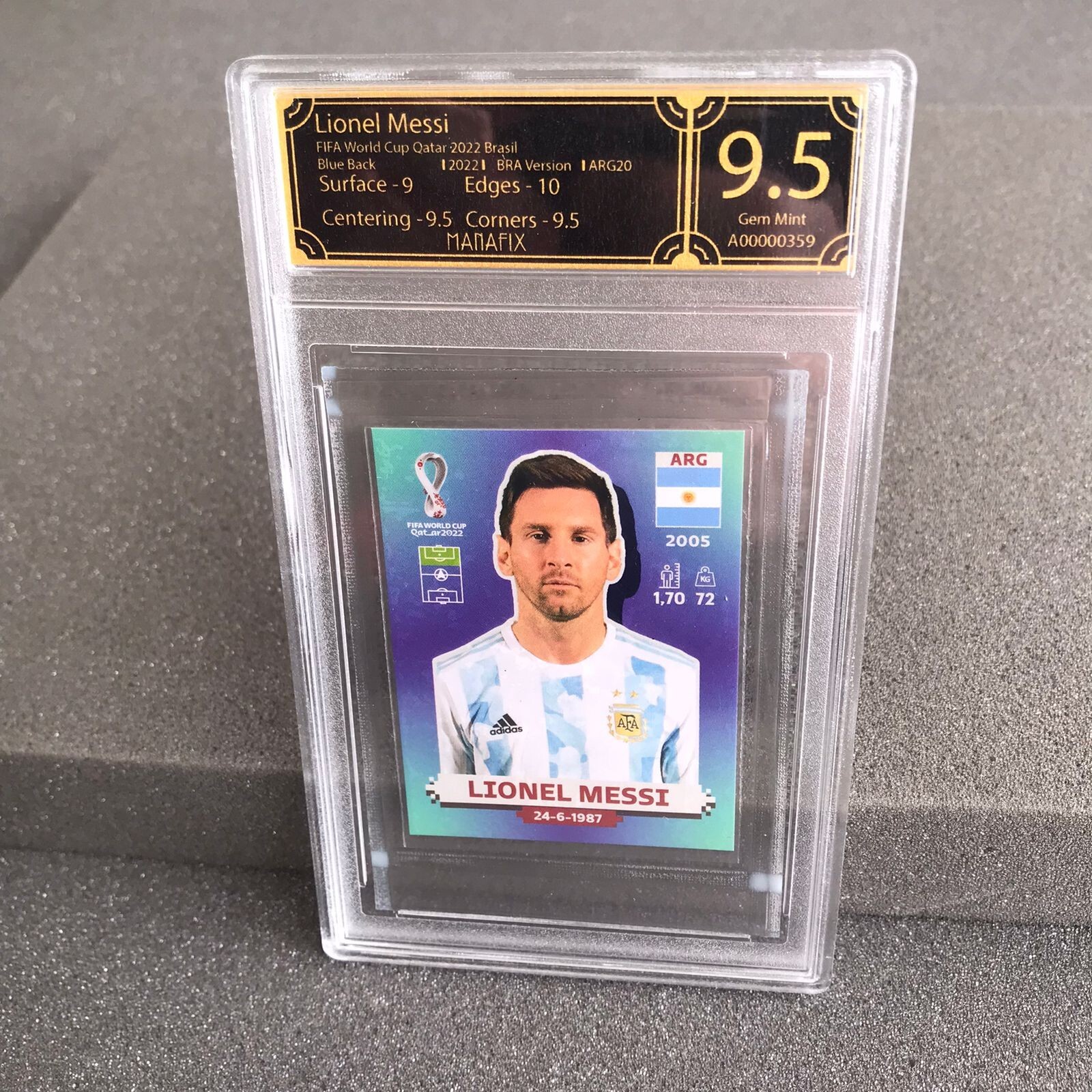 2022 Panini FIFA World Cup Qatar Lionel Messi Sticker – 9.5 – BLUE BACK #ARG20
