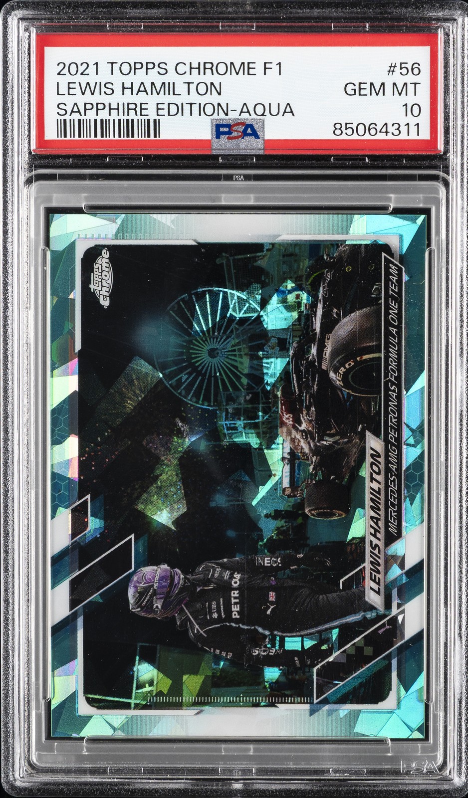 2021 TOPPS CHROME FORMULA 1 SAPPHIRE EDITION AQUA LEWIS HAMILTON 74/99 PSA 10