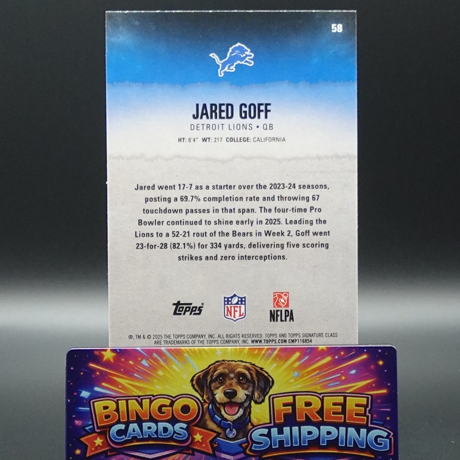 2025 Topps Signature Class – Jared Goff, #58, Blue Yellow
