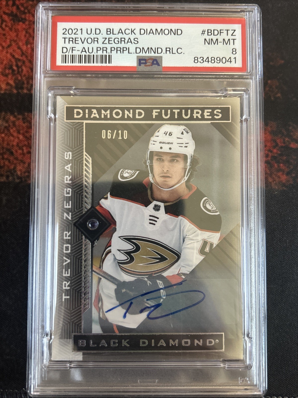 2021-22 Upper Deck Black Diamond Futures Autographs Trevor Zegras #/10 Diamond